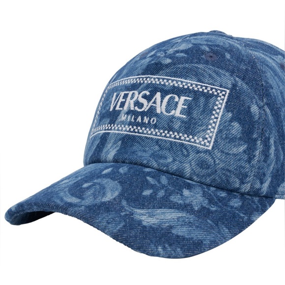 Versace NWT Embroidered Logo Barocco Print Denim Baseball Hat - Picture 5 of 7